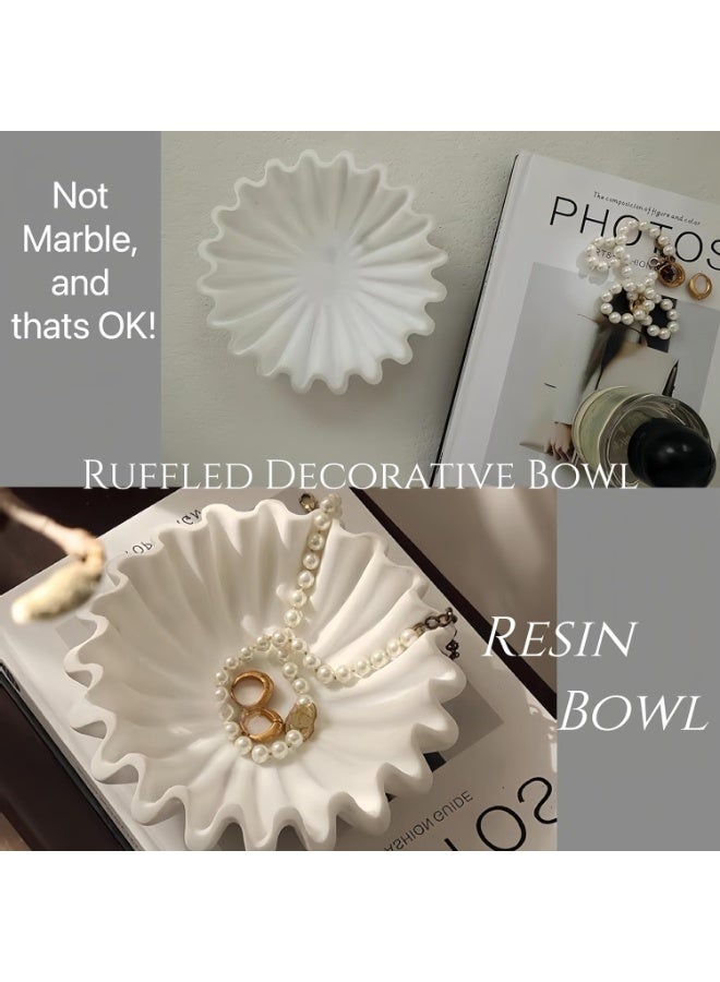 YelaJoy White Ruffled Fluted Decorative Bowl, 5.9 Inch Wavy Edge Organic Modern Home Decor Tray, Multi‑Purpose Jewelry Trinket Dish, Decorative Flower Bowl for Coffee Table Bookshelf Room Accent - Image 3